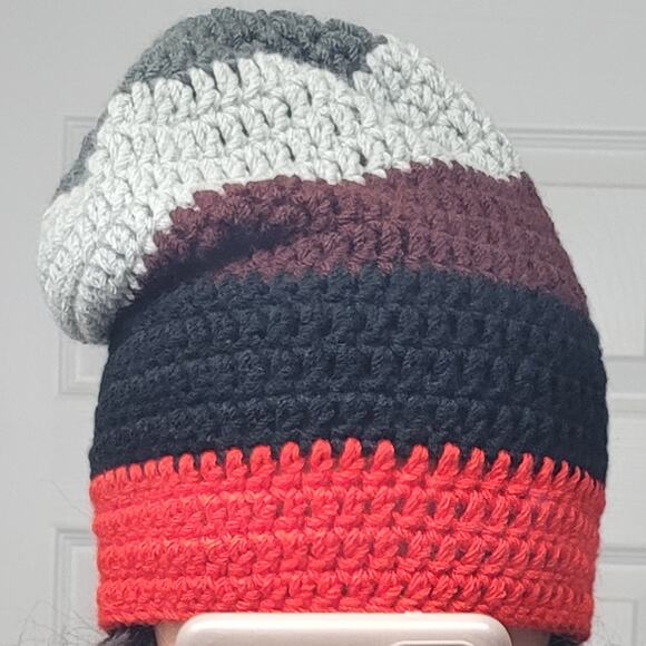 Handmade Crochet Y2k Streetwear Striped Slouchy Beanie - Picture 1 of 1